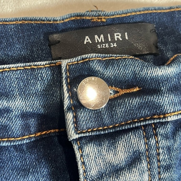 AMIRI Size 34W Dark Wash Distressed Jeans Designer Authentic Denim EUC - Picture 4 of 14